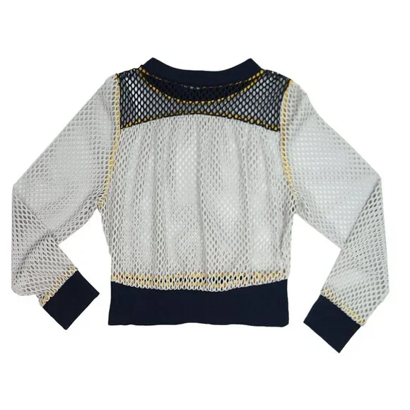 Katharine Kidd Gray Navy Fish Net Mesh Long Sleeve Athletic Athleisure Top Sz M - Picture 2 of 8